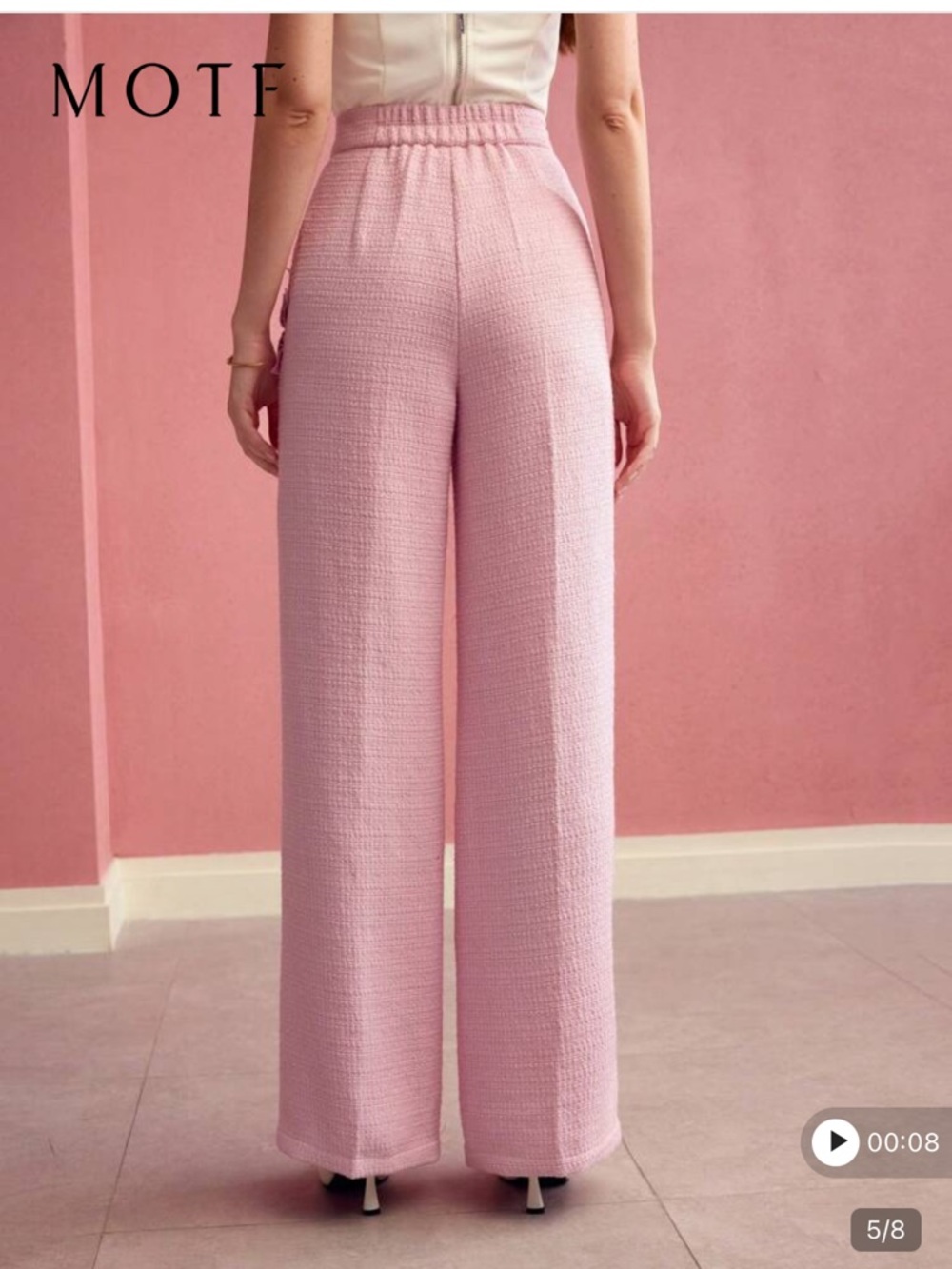 MOTF Pink Tweed Wide-Leg Feminine Pants - Picture 5 of 17